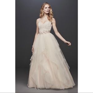 Galina tulle tank v-neck wedding gown with layered skirt ivory color size 4